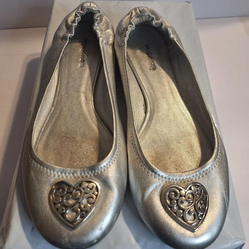 Brighton Heart Metallic Silver Ballet Flats Women's Shoes. Size 9